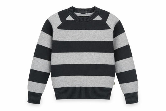 H&M Boys Grey Round Neck Striped Cotton Pullover Jumper Size 9-10 Years Pullover