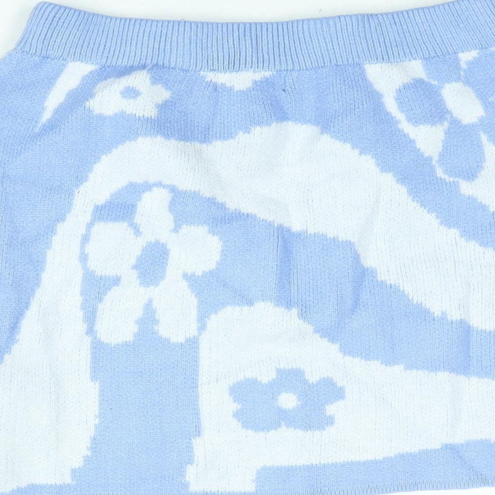 PRETTYLITTLETHING Womens Blue Floral Viscose Mini Skirt Size M