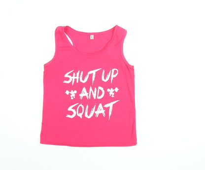 Ying Ying Womens Pink Cotton Basic Tank Size L Round Neck Pullover - Shut Up And Squat