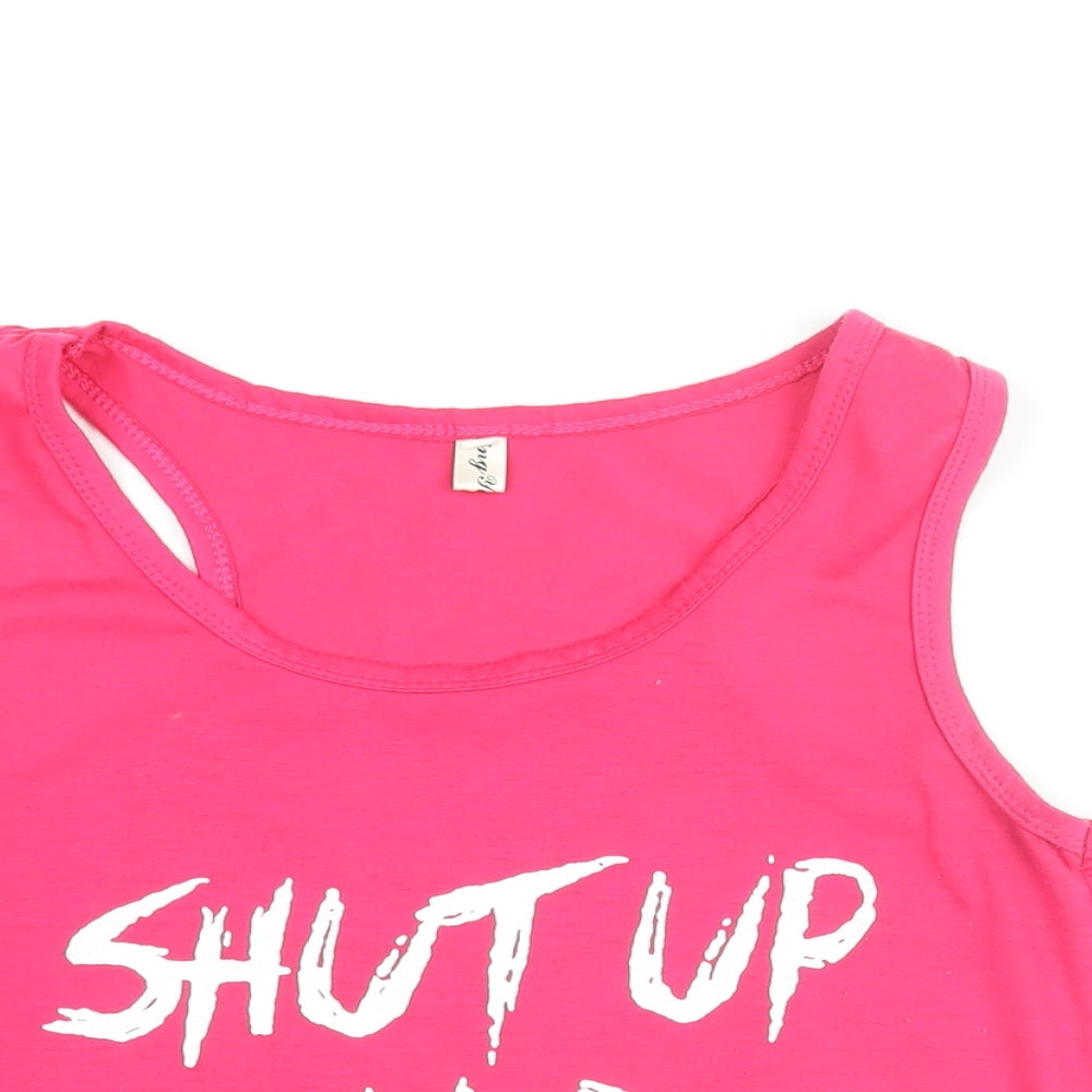 Ying Ying Womens Pink Cotton Basic Tank Size L Round Neck Pullover - Shut Up And Squat