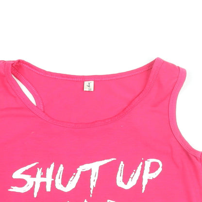 Ying Ying Womens Pink Cotton Basic Tank Size L Round Neck Pullover - Shut Up And Squat