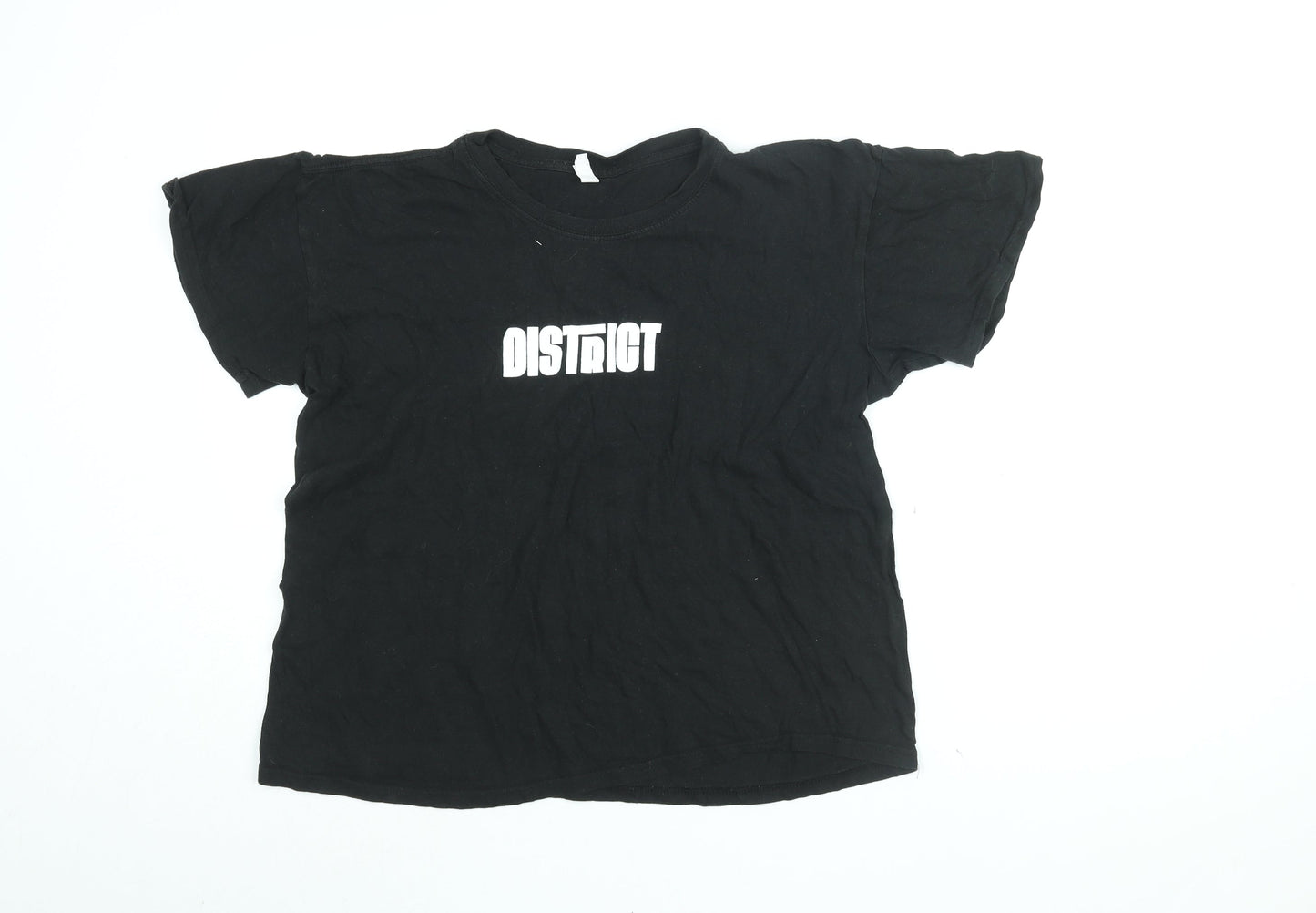 District Womens Black Cotton Basic T-Shirt Size L Round Neck - District Print