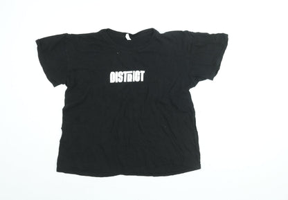 District Womens Black Cotton Basic T-Shirt Size L Round Neck - District Print