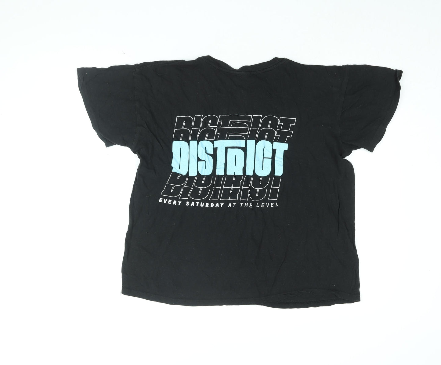 District Womens Black Cotton Basic T-Shirt Size L Round Neck - District Print