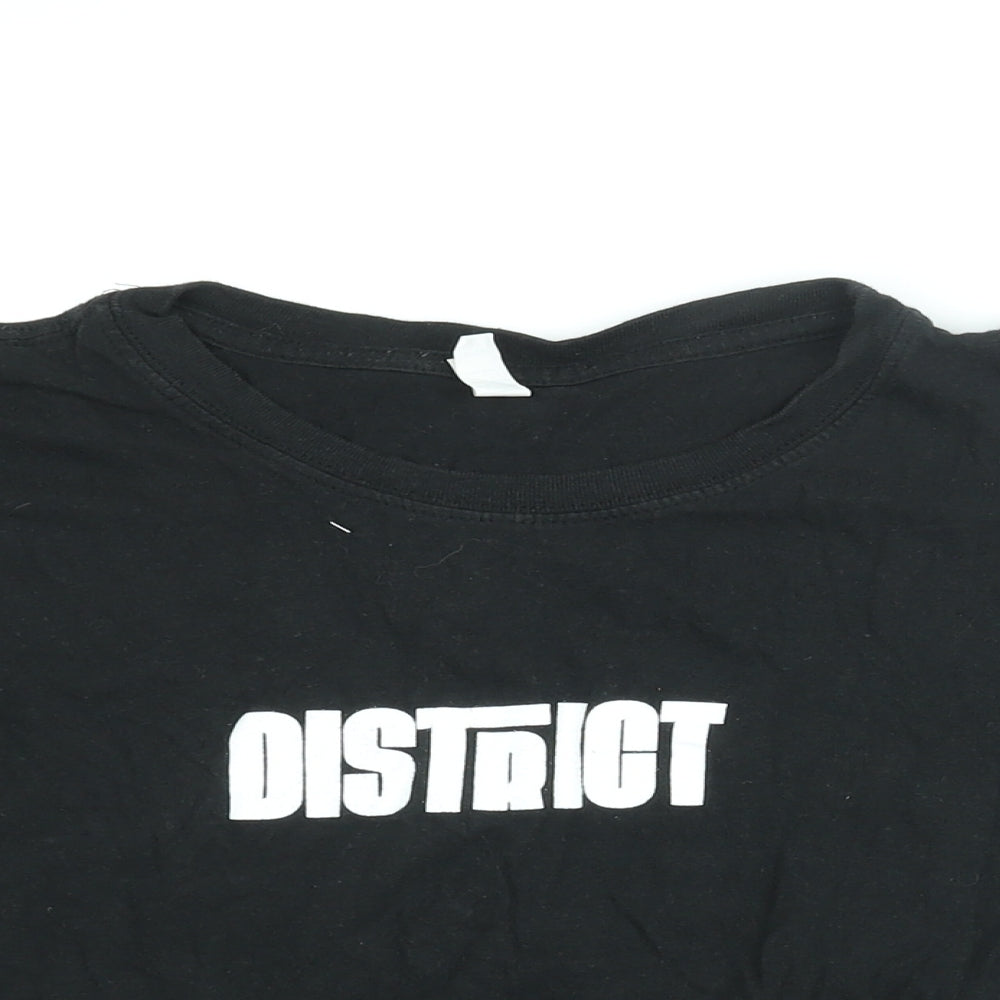 District Womens Black Cotton Basic T-Shirt Size L Round Neck - District Print