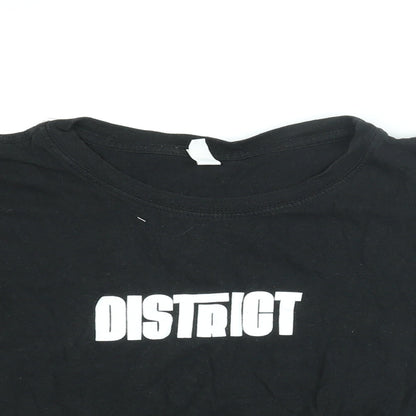 District Womens Black Cotton Basic T-Shirt Size L Round Neck - District Print