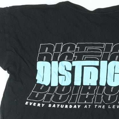 District Womens Black Cotton Basic T-Shirt Size L Round Neck - District Print