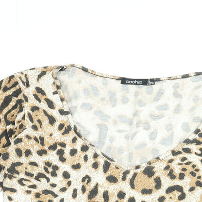 Boohoo Womens Beige Animal Print Viscose Bodysuit One-Piece Size 14 Snap - Leopard Print