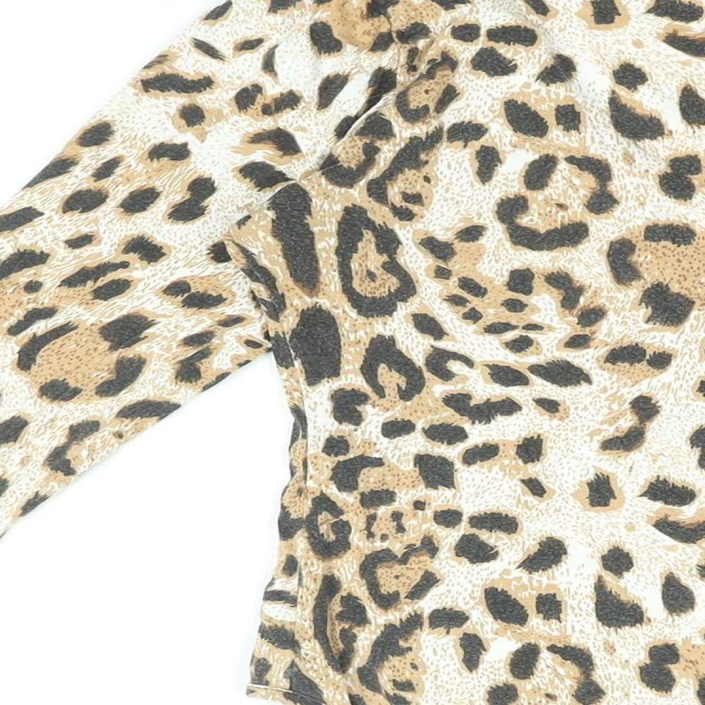 Boohoo Womens Beige Animal Print Viscose Bodysuit One-Piece Size 14 Snap - Leopard Print