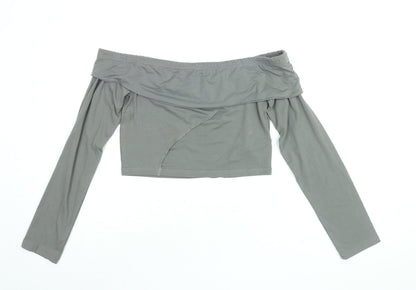Womens UK Size 16 PRETTYLITTLETHING Grey Cropped T-Shirt