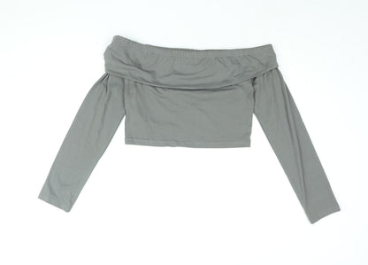 Womens UK Size 16 PRETTYLITTLETHING Grey Cropped T-Shirt