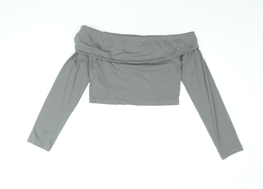 Womens UK Size 16 PRETTYLITTLETHING Grey Cropped T-Shirt
