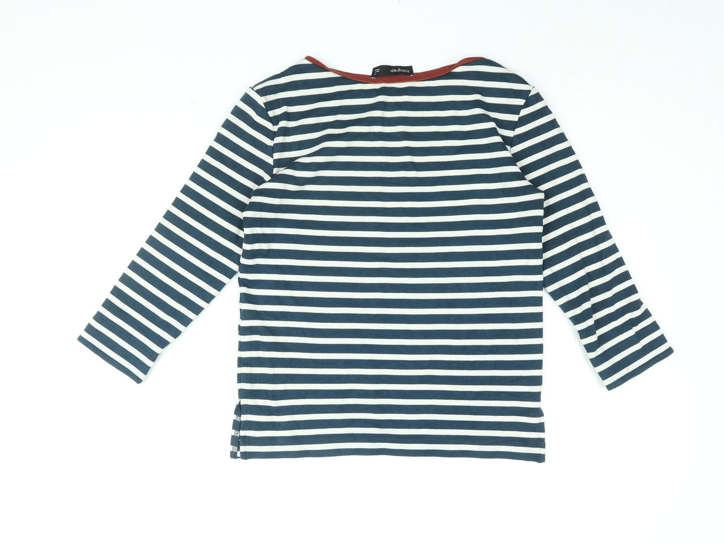 Autograph Womens Blue Striped Cotton Basic T-Shirt Size 6 Boat Neck