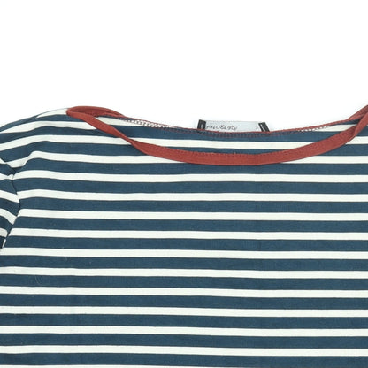 Autograph Womens Blue Striped Cotton Basic T-Shirt Size 6 Boat Neck