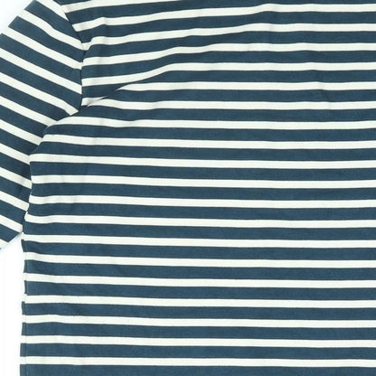 Autograph Womens Blue Striped Cotton Basic T-Shirt Size 6 Boat Neck