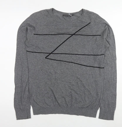 IKKS Womens Grey Polyester Pullover Sweatshirt Size S Pullover - Geometric Detail