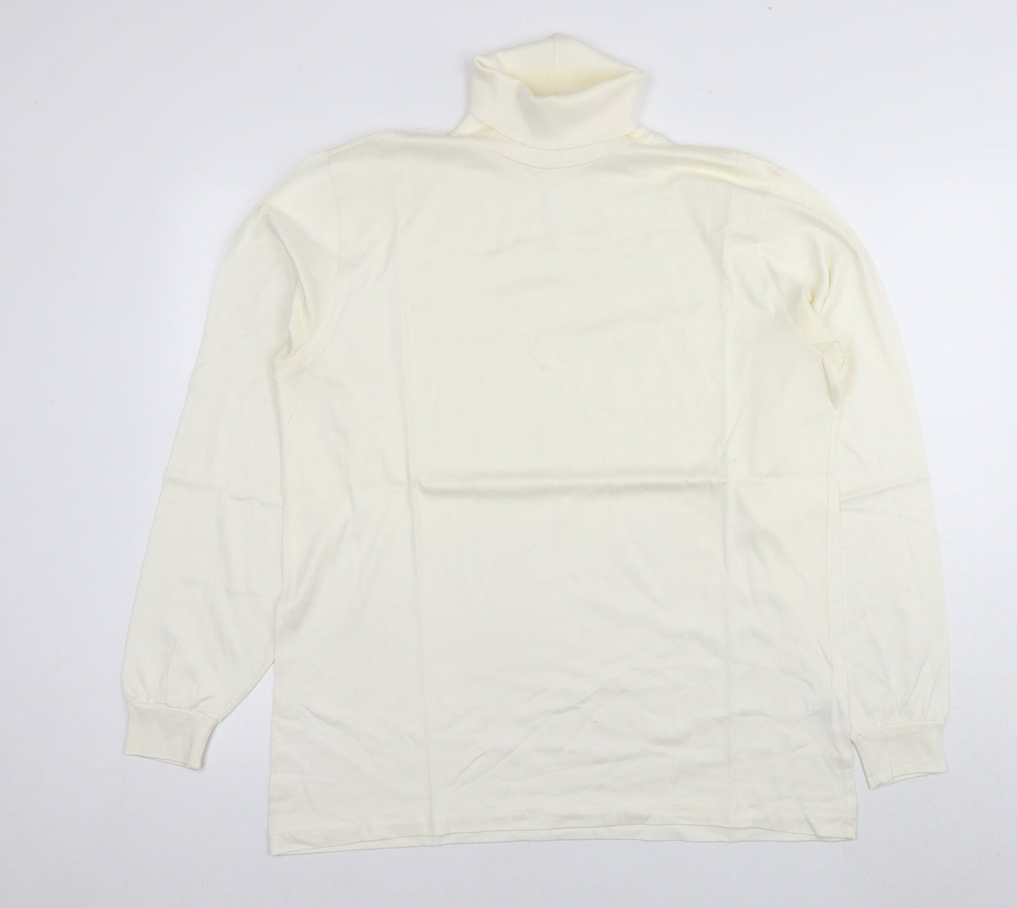 Lands' End Mens Ivory Polyester T-Shirt Size L Roll Neck