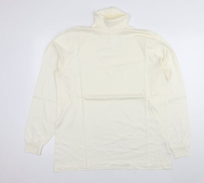 Lands' End Mens Ivory Polyester T-Shirt Size L Roll Neck