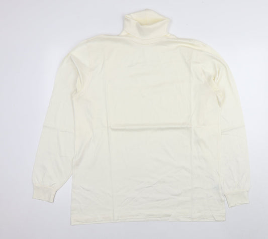Lands' End Mens Ivory Polyester T-Shirt Size L Roll Neck
