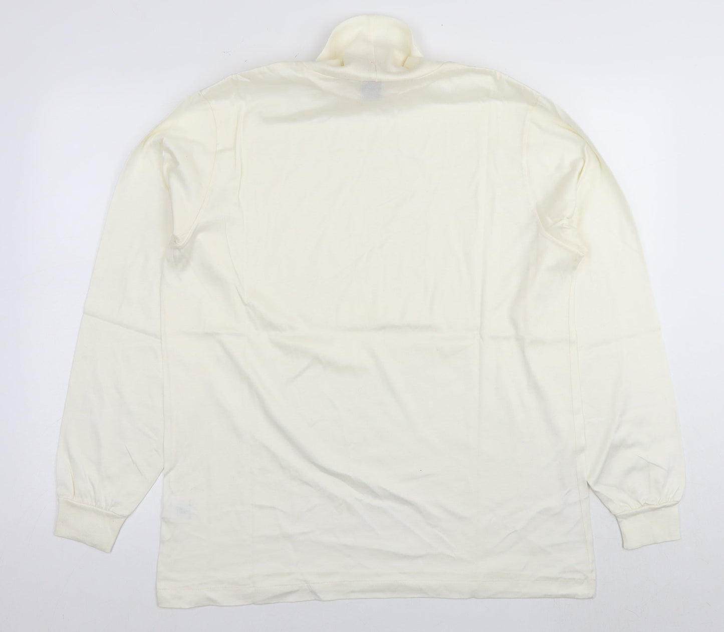 Lands' End Mens Ivory Polyester T-Shirt Size L Roll Neck