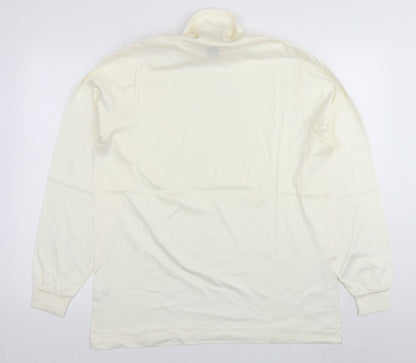 Lands' End Mens Ivory Polyester T-Shirt Size L Roll Neck