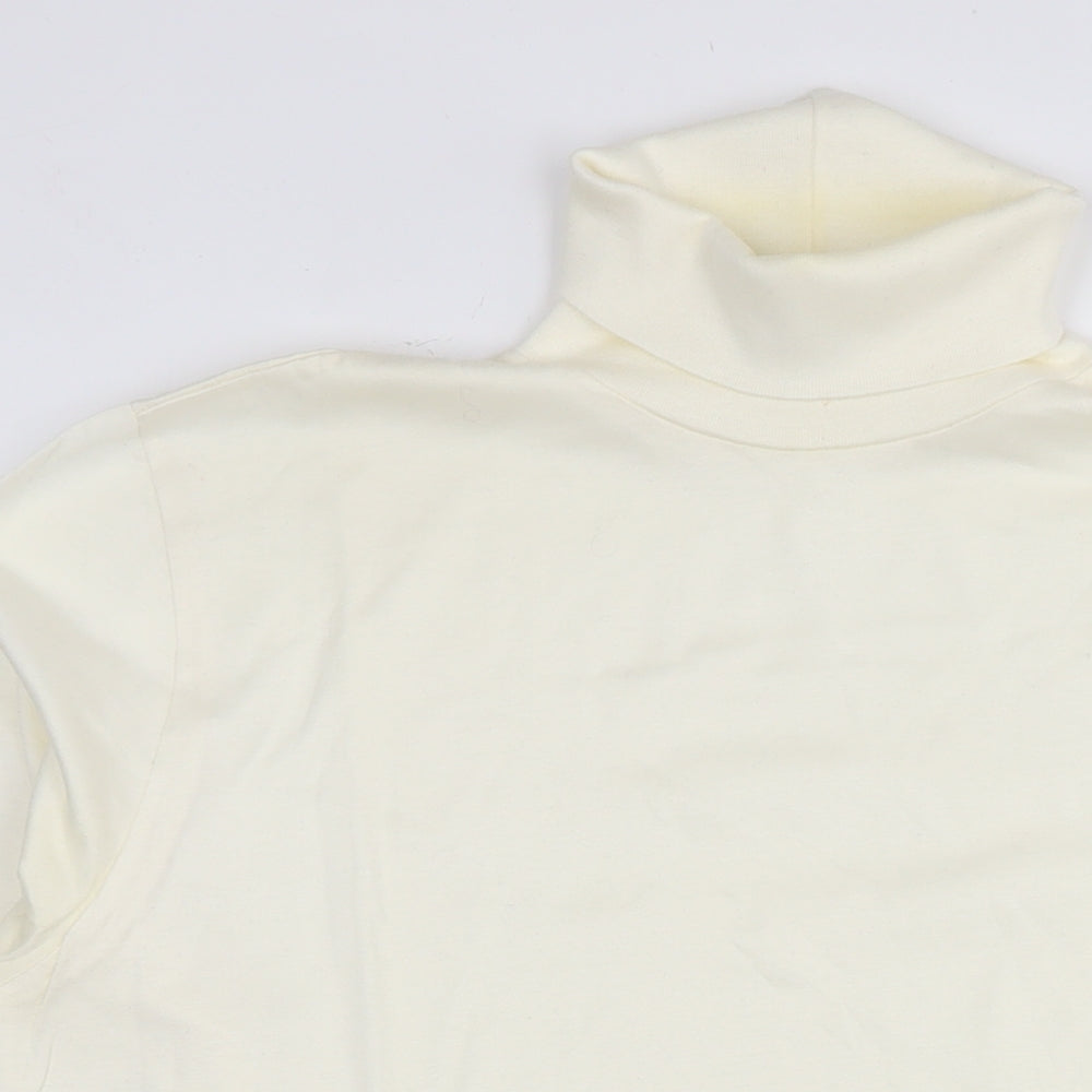 Lands' End Mens Ivory Polyester T-Shirt Size L Roll Neck