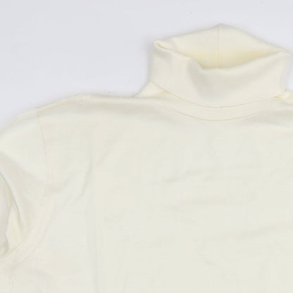 Lands' End Mens Ivory Polyester T-Shirt Size L Roll Neck