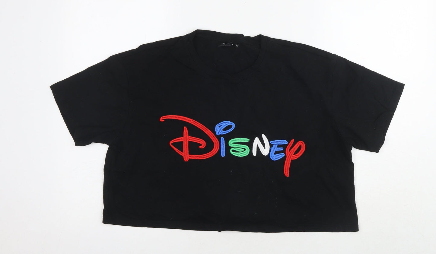 Womens UK Size M Disney Black Cropped T-Shirt