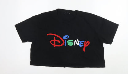 Womens UK Size M Disney Black Cropped T-Shirt
