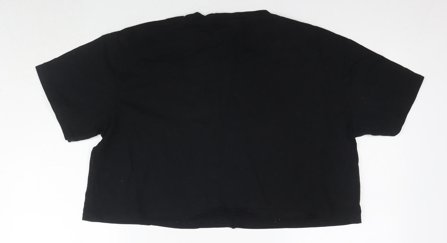 Womens UK Size M Disney Black Cropped T-Shirt