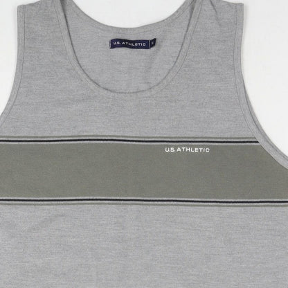 U.S Athletic Mens Grey Cotton T-Shirt Size M Round Neck