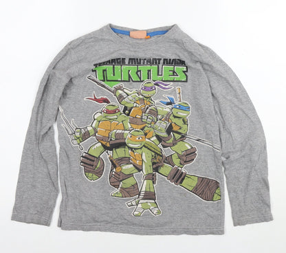 Nickelodeon Boys Grey Cotton Basic T-Shirt Size 10-11 Years Round Neck Pullover - Ninja Turtles