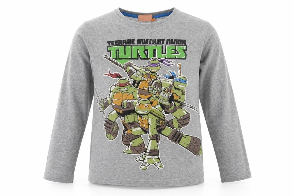 Nickelodeon Boys Grey Cotton Basic T-Shirt Size 10-11 Years Round Neck Pullover - Ninja Turtles