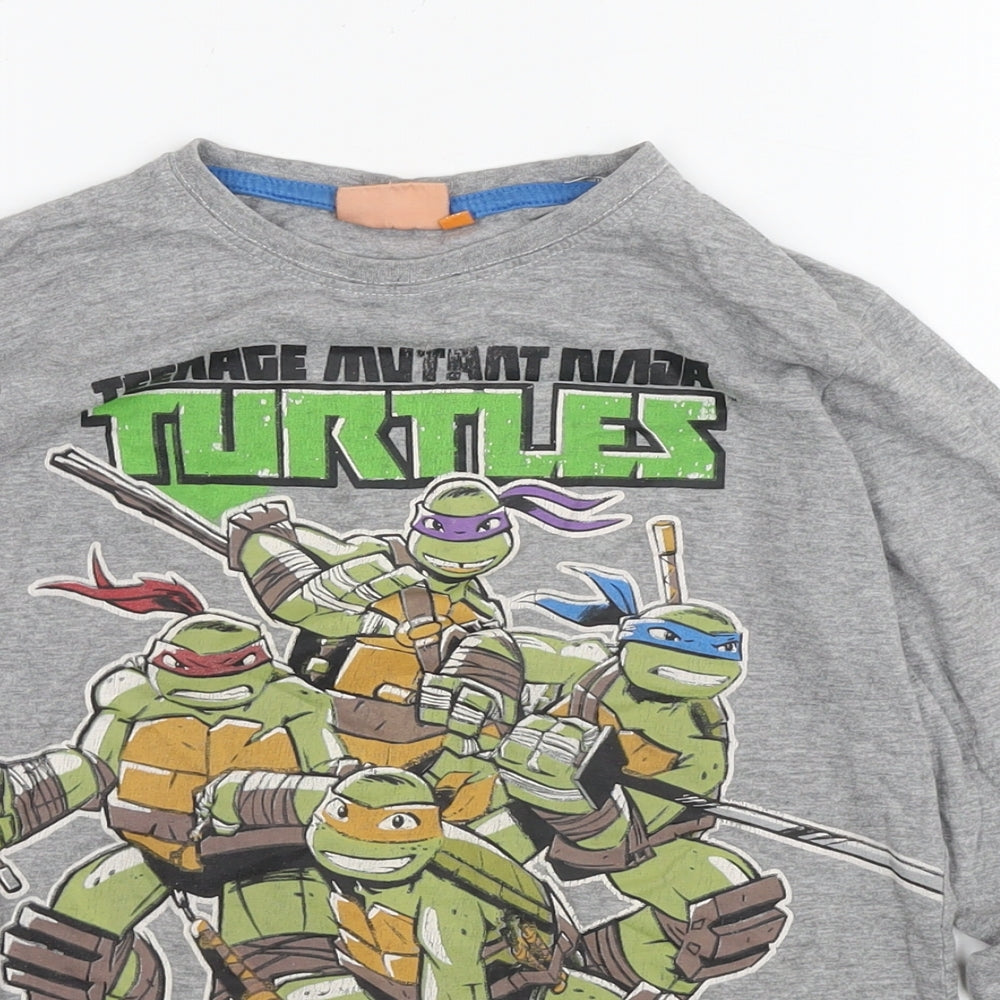 Nickelodeon Boys Grey Cotton Basic T-Shirt Size 10-11 Years Round Neck Pullover - Ninja Turtles