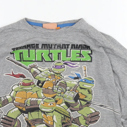 Nickelodeon Boys Grey Cotton Basic T-Shirt Size 10-11 Years Round Neck Pullover - Ninja Turtles