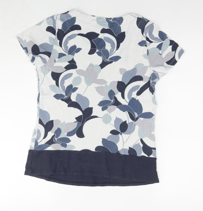 Maine Womens Blue Floral Cotton Basic Blouse Size 12 Round Neck