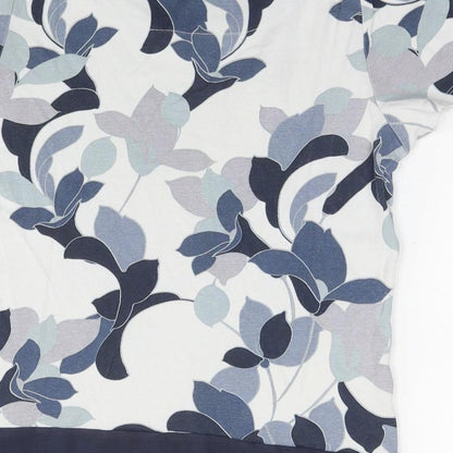 Maine Womens Blue Floral Cotton Basic Blouse Size 12 Round Neck