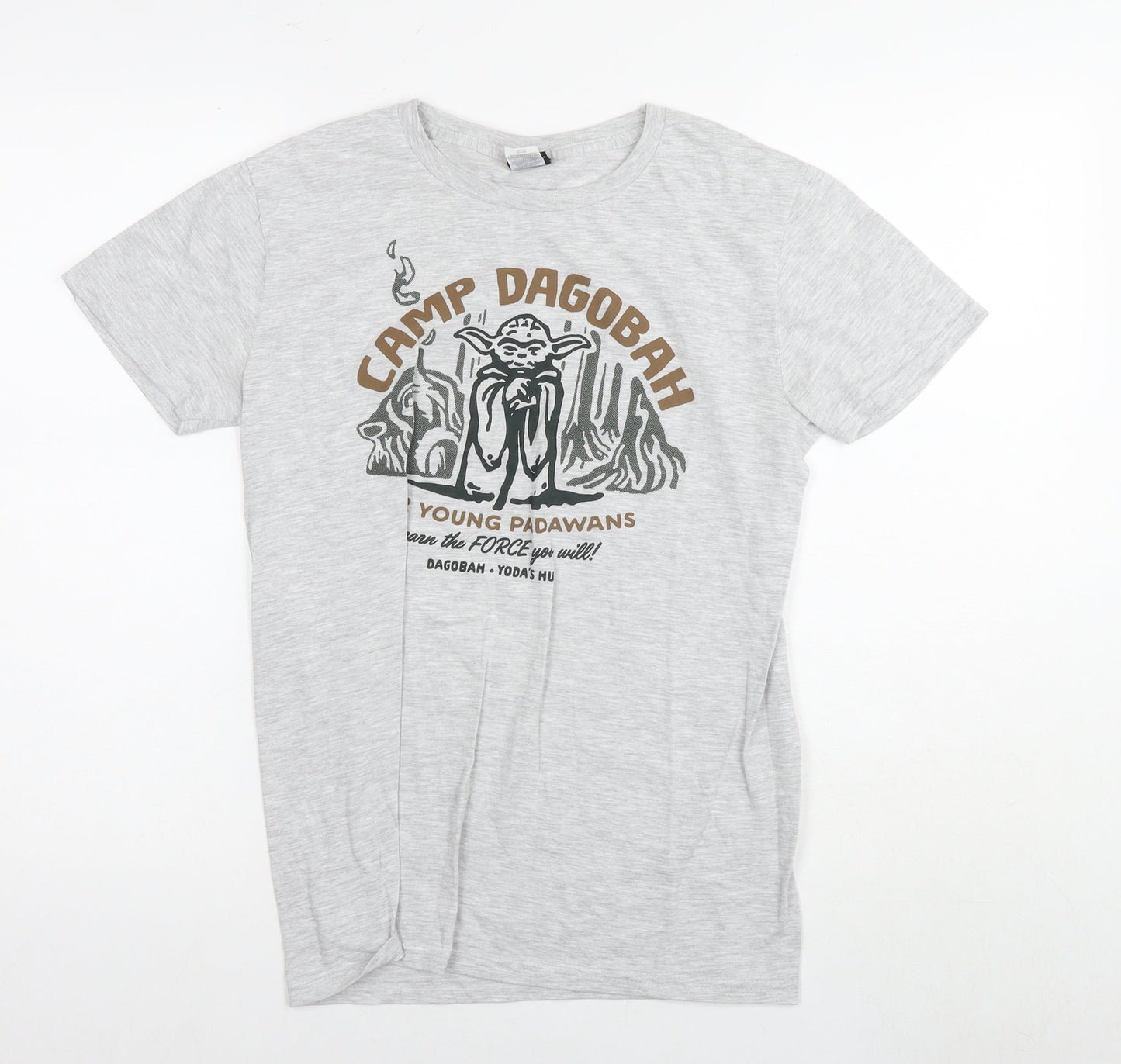 Star Wars Mens Grey Cotton T-Shirt Size S Round Neck - Star wars Yoda Camp Dagobah