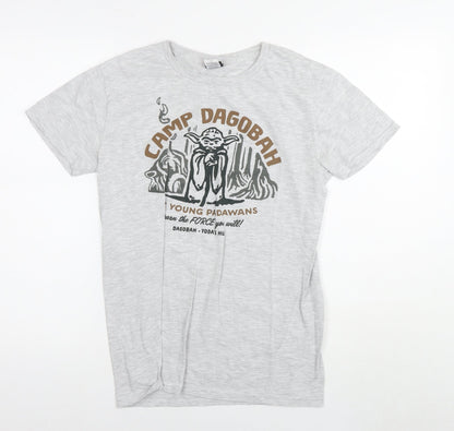 Star Wars Mens Grey Cotton T-Shirt Size S Round Neck - Star wars Yoda Camp Dagobah