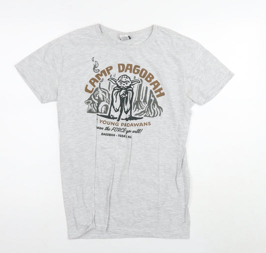 Star Wars Mens Grey Cotton T-Shirt Size S Round Neck - Star wars Yoda Camp Dagobah