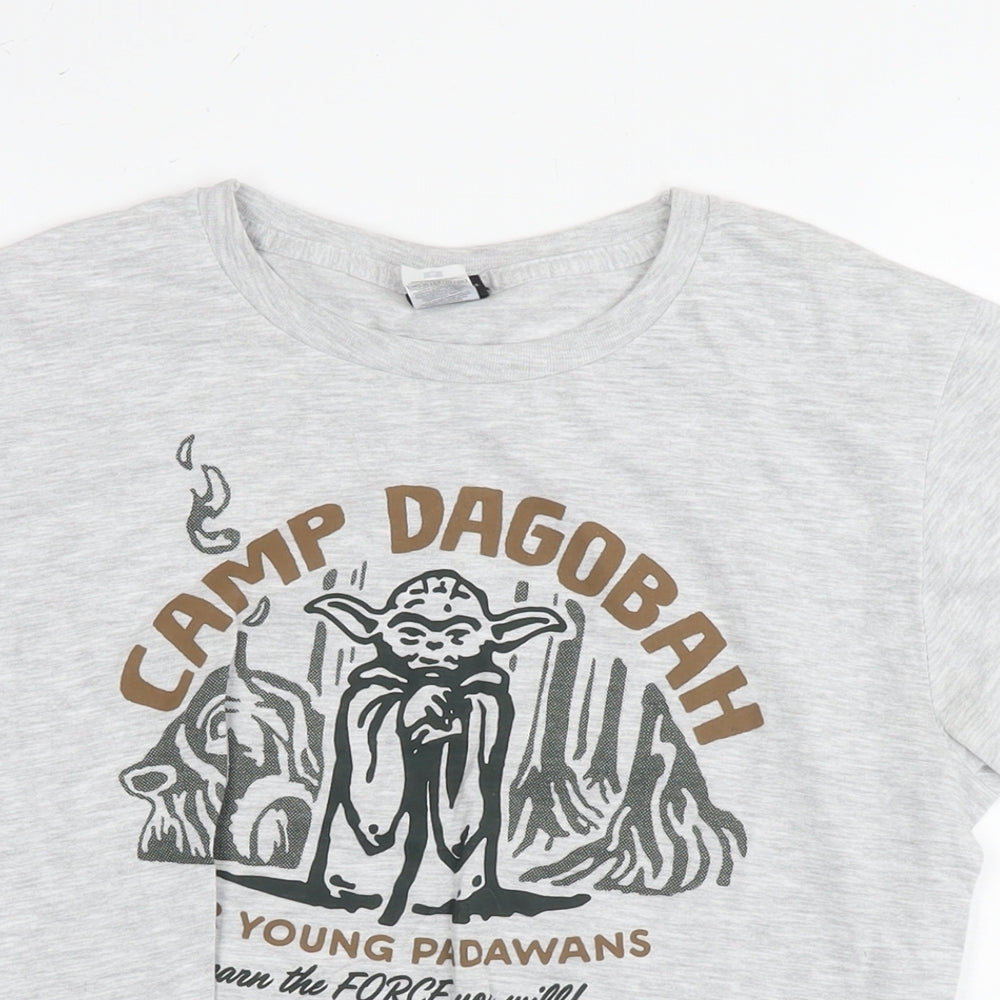 Star Wars Mens Grey Cotton T-Shirt Size S Round Neck - Star wars Yoda Camp Dagobah
