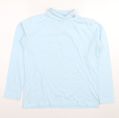 Palm Grove Womens Blue Cotton Basic T-Shirt Size 12 Roll Neck
