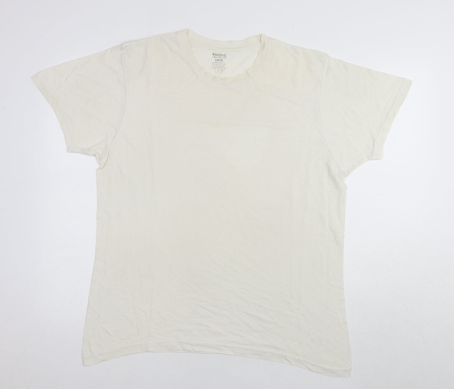 Reebok Mens White Cotton T-Shirt Size L Round Neck