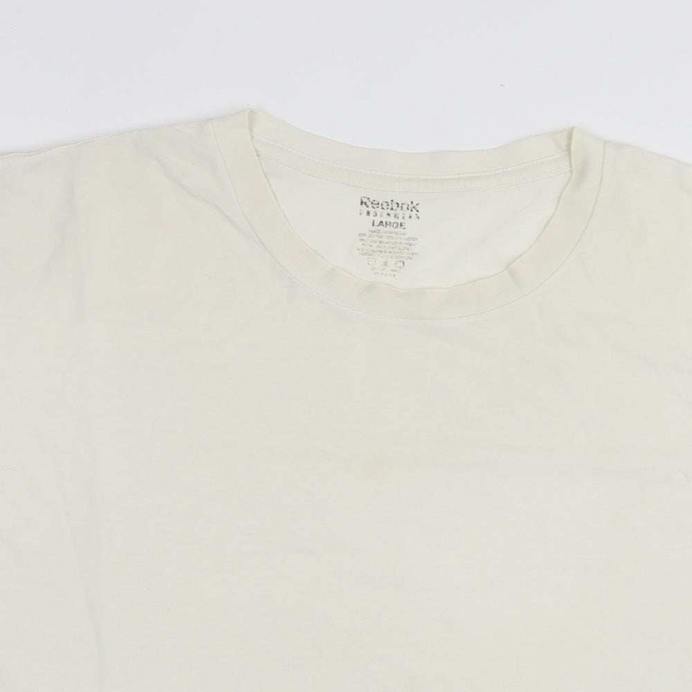 Reebok Mens White Cotton T-Shirt Size L Round Neck