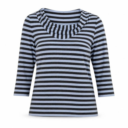 Phase Eight Womens Blue Striped Viscose Basic Blouse Size 14 Cowl Neck