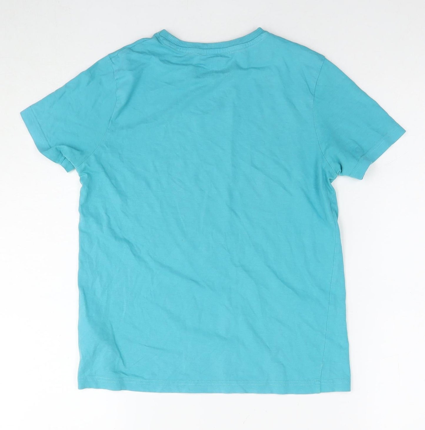 Marks and Spencer Boys Blue Cotton Basic T-Shirt Size 9-10 Years Round Neck Pullover - Campsite