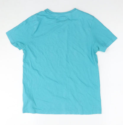 Marks and Spencer Boys Blue Cotton Basic T-Shirt Size 9-10 Years Round Neck Pullover - Campsite
