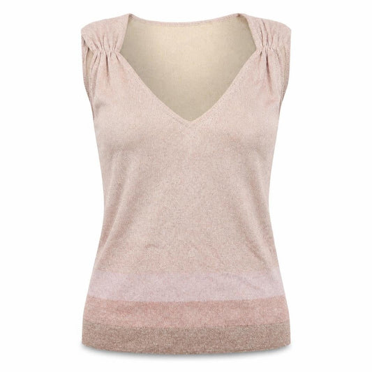 Front view of Precis Petite Beige V-Neck Sleeveless Tank Top M