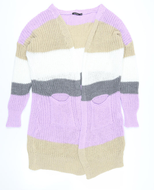Boohoo Striped Chunky Knit Cardigan Multicolour M