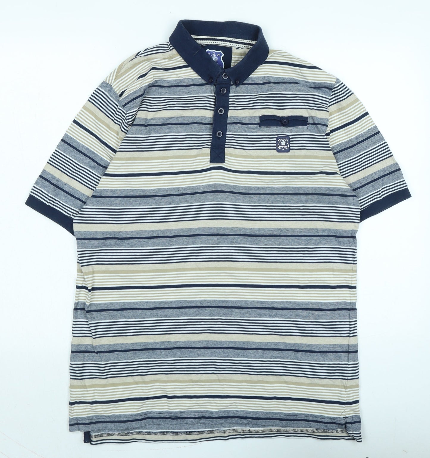 Everton Mens Blue Cotton Polo Size L Collared - Logo- Everton